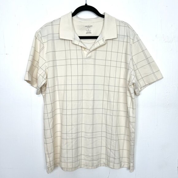 Van Heusen Flex Classic Fit Cream Plaid Polo Shirt Large - Picture 1 of 3